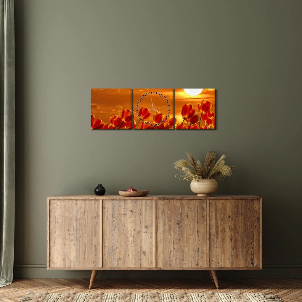 Kép egy virágzó mező tulipánokkal (órával) (90x30 cm)