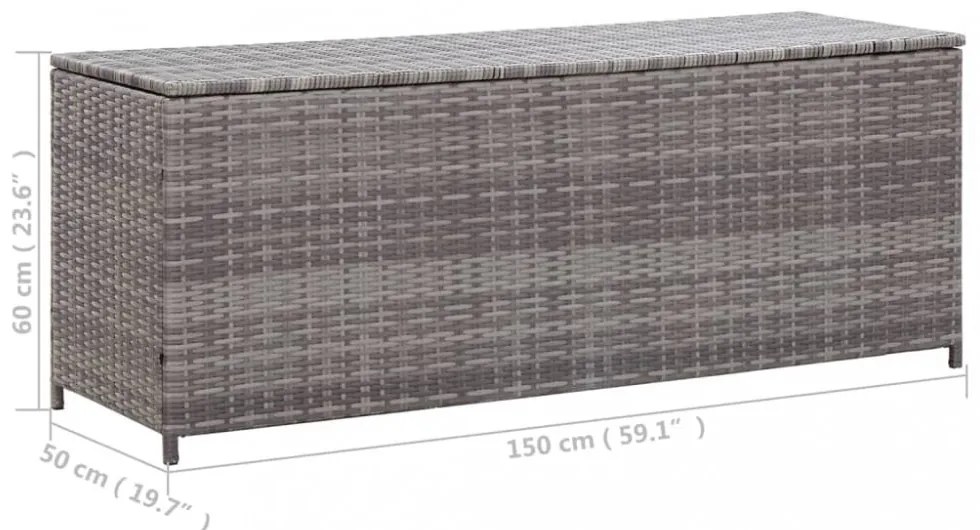szürke polyrattan kerti tárolóláda 150 x 50 x 60 cm