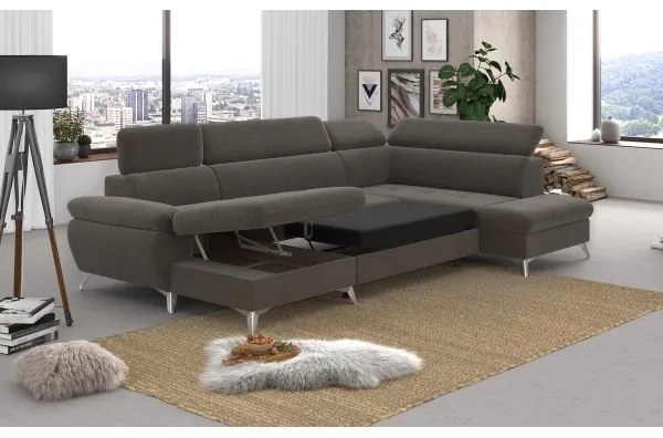 CATANIA jobb oldali, barna, kihúzható sarokkanapé tárolóval U alakban