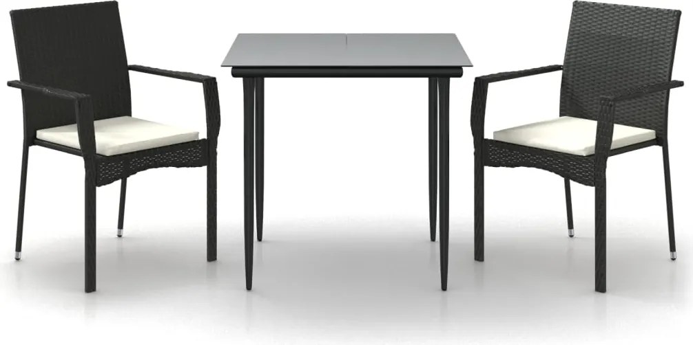vidaXL 3 részes fekete polyrattan kerti étkezőgarnitúra párnákkal