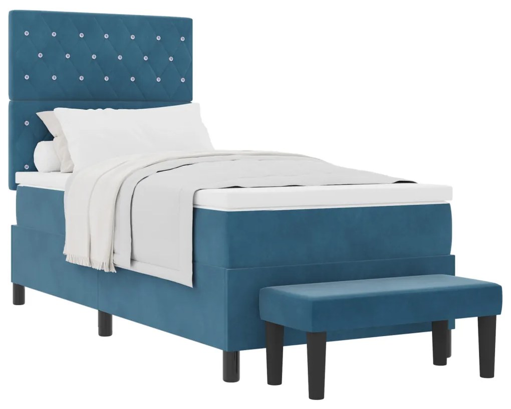 Box Spring Ágy Matraccal és Pad Sötétkék 90x190 cm Bársony