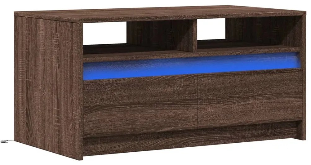 Barna tölgy színű szerelt fa dohányzóasztal LED-világítással