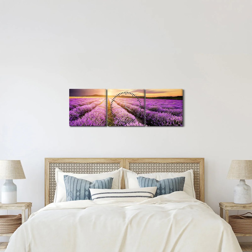 Kép - Napfelkelte levendulamezőn (órával) (90x30 cm)