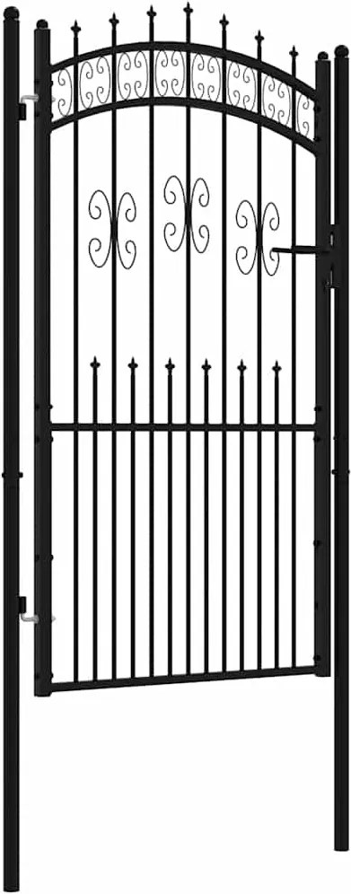 vidaXL fekete, porszórt acél kerítéskapu lándzsás tetejjel 103 x 175 cm