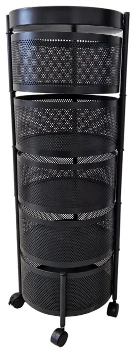 Forgó polc kerekeken ROUND SZ33 5 kosárral, fekete