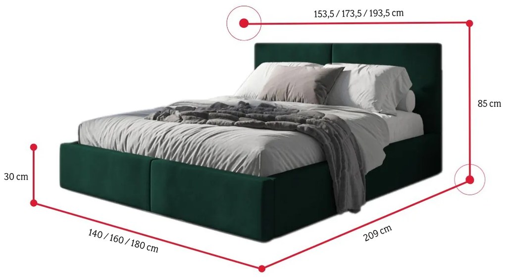 NICKY 2 kárpitozott ágy, 160x200, grafit