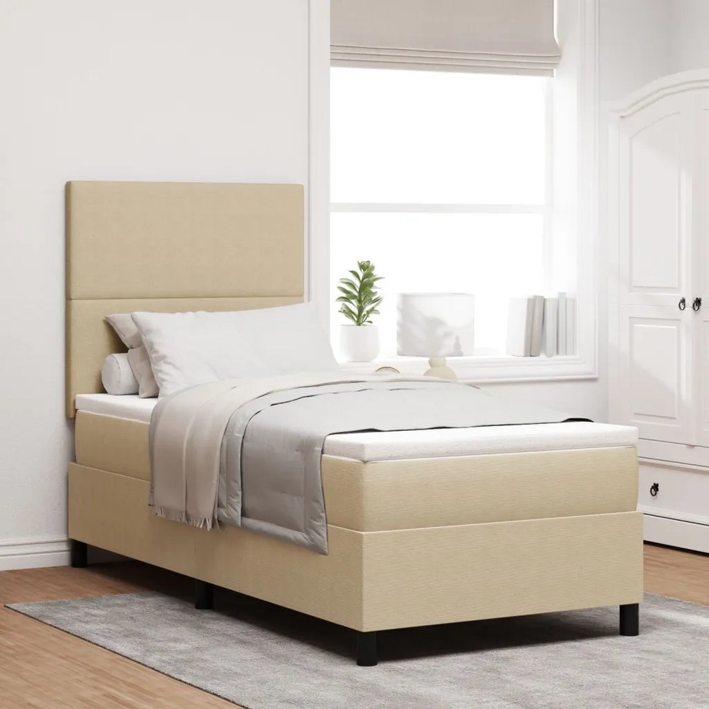 Box Spring Ágy Matrac Középszürke Egyszemélyes Kordbársony Anyag