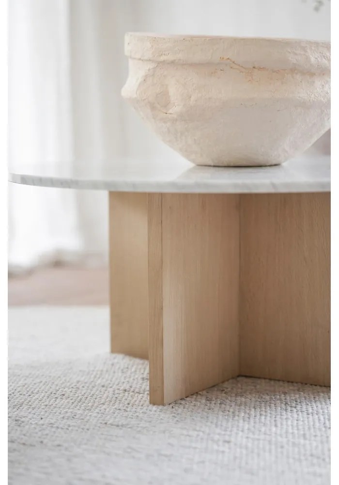 Barna-natúr színű márvány kerek dohányzóasztal 90x90 cm Brooksville - Rowico