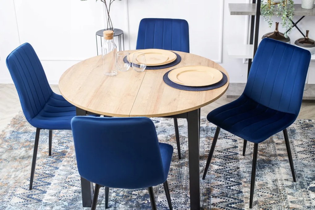 Étkezőgarnitúra 4 db. Sötétkék Bársony Ibis székkel. Bővíthető asztal HARRY 102-142 cm