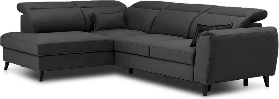 Sötétszürke bársony kinyitható-tárolóhelyes sarokkanapé (bal oldali-L alakú) Noble – ELTAP