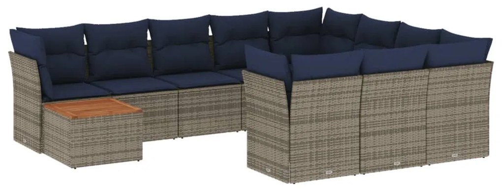 11 részes szürke polyrattan kerti ülőgarnitúra párnákkal