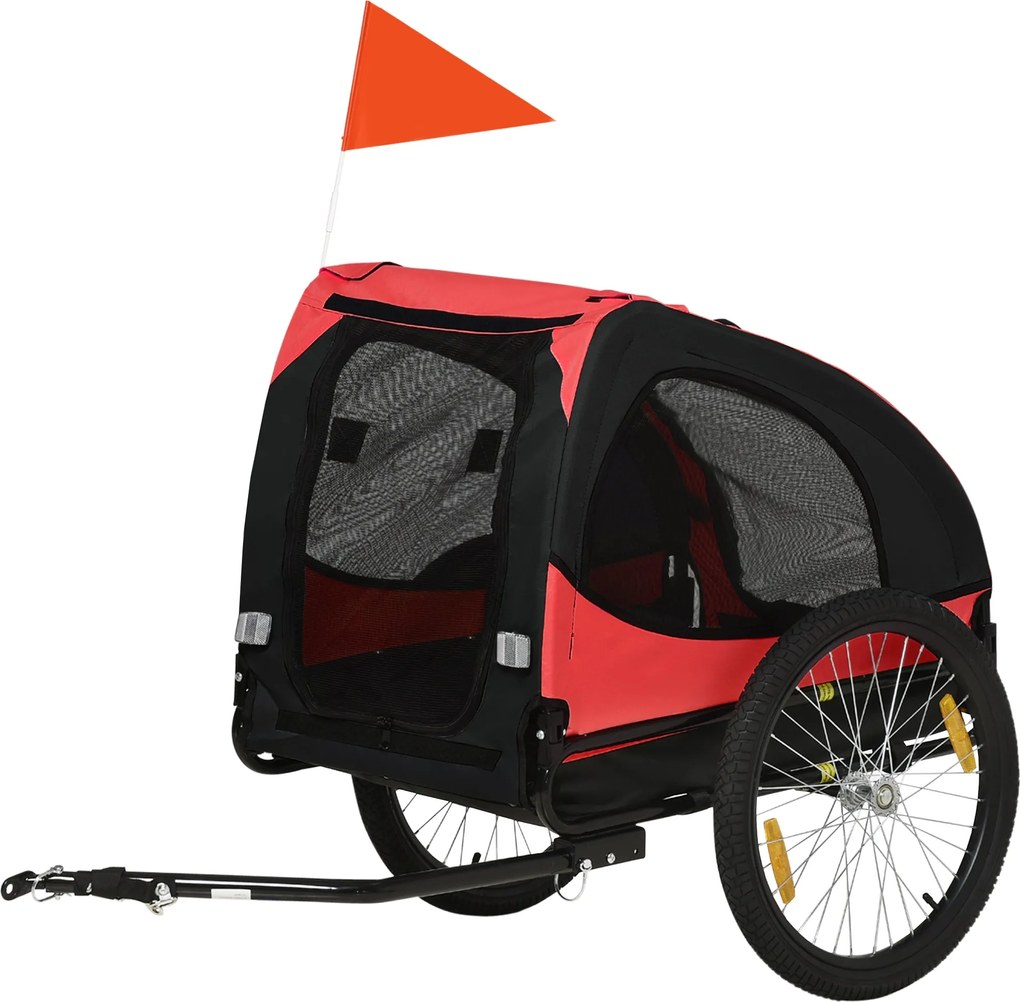 PawHut Kutyakocsi, Összecsukható Kutyás Biciklikocsi, Gyorsan Leválasztható Kerekek, Vízálló, Oxford Szövet, Acél, 140 x 71 x 83 cm, Piros | Aosom
