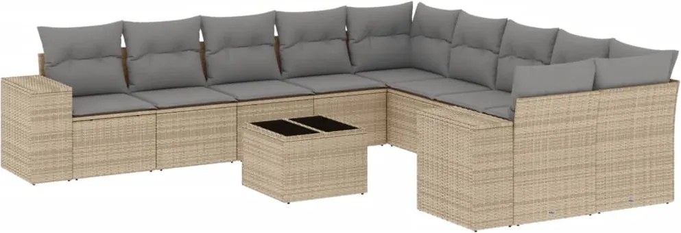 vidaXL 11 részes bézs polyrattan kerti ülőgarnitúra párnákkal