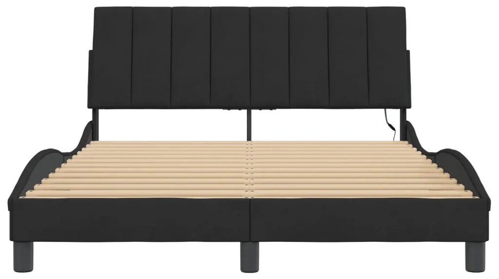 fekete bársony ágykeret LED-világítással 140 x 190 cm