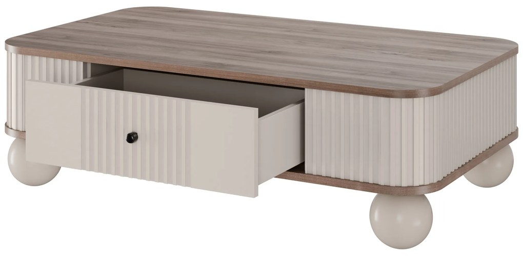 Vesper 103x60 cm-es kasmír / diófa / fekete fogantyúk fiókkal / gömb alakú lábak
