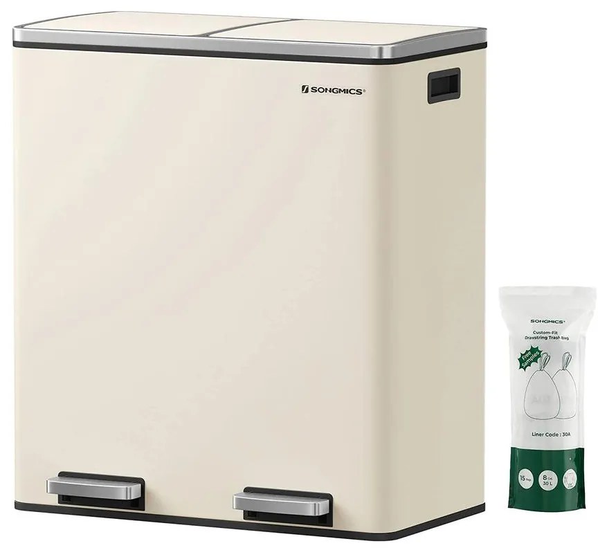 Fém pedálos soft close szemetes,15 db szemeteszsákkal, felhőfehér