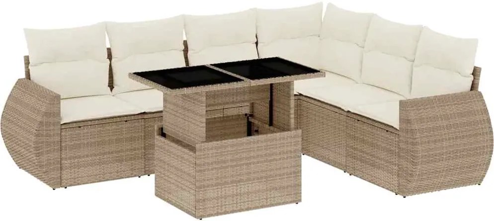 vidaXL 7 részes bézs polyrattan kerti ülőgarnitúra párnákkal