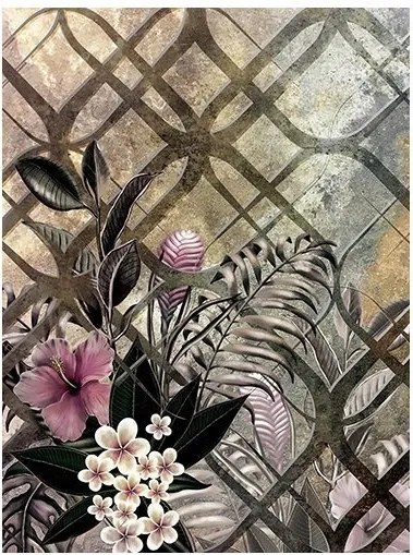 Fotótapéta virágok levelek beton fal 206 x