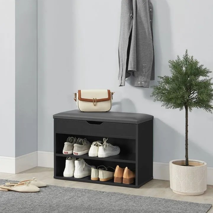 Cipőszekrény zsanéros fedél/párnázott ülőfelület 60×30×45 cm