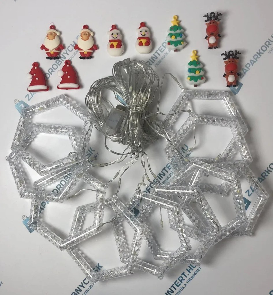 Karácsonyi fények - LED hatszögletű gyűrűk - 10 db - studená bílá