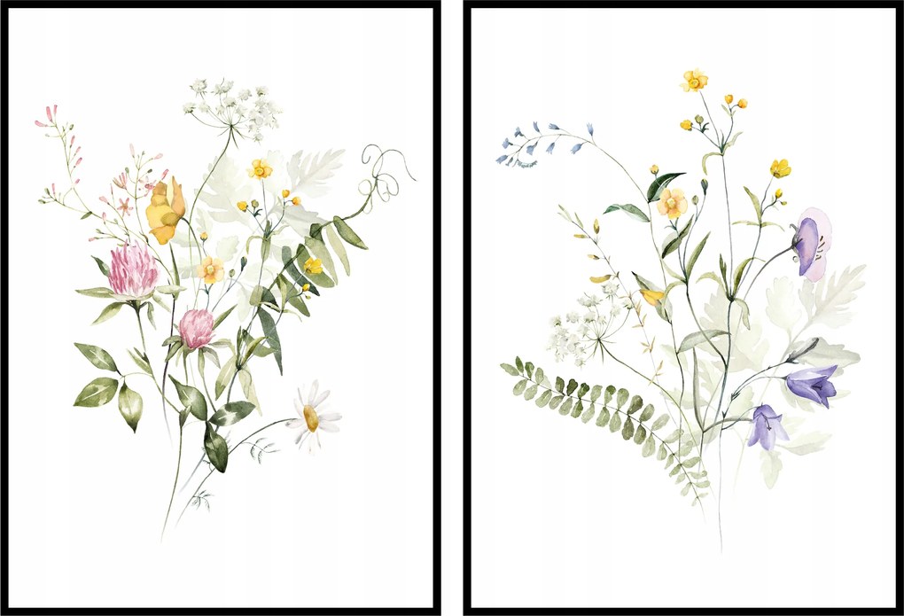 Virágok levelek fű 2db 21x29,7cm grafika botanika természet poszter falikép