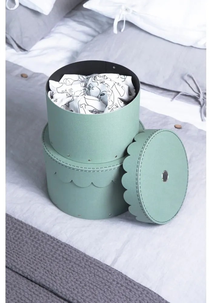 Kékeszöld fedeles karton tárolódoboz szett 2 db-os ø 26x17,5 cm Wilma Canvas Paper Laminate – Bigso