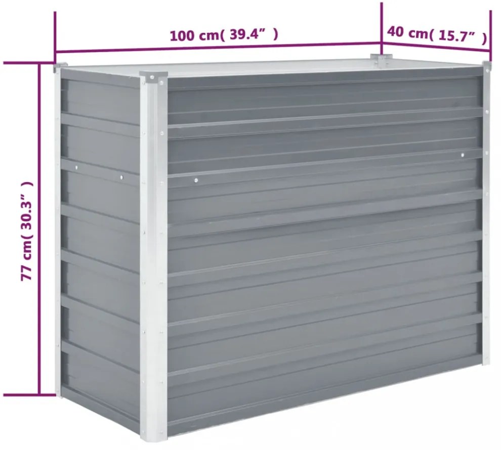 Szürke horganyzott acél kerti virágtartó 100 x 40 x 77 cm