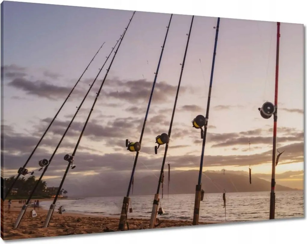 Vászonkép 100x70 Orsók és horgászbotok strand