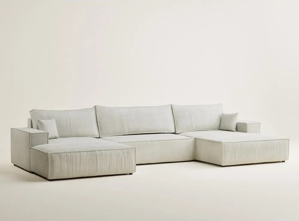 Krémszínű zsenília kinyitható-tárolóhelyes sarokkanapé (U alakú) Kyoto – Maison de Rêve