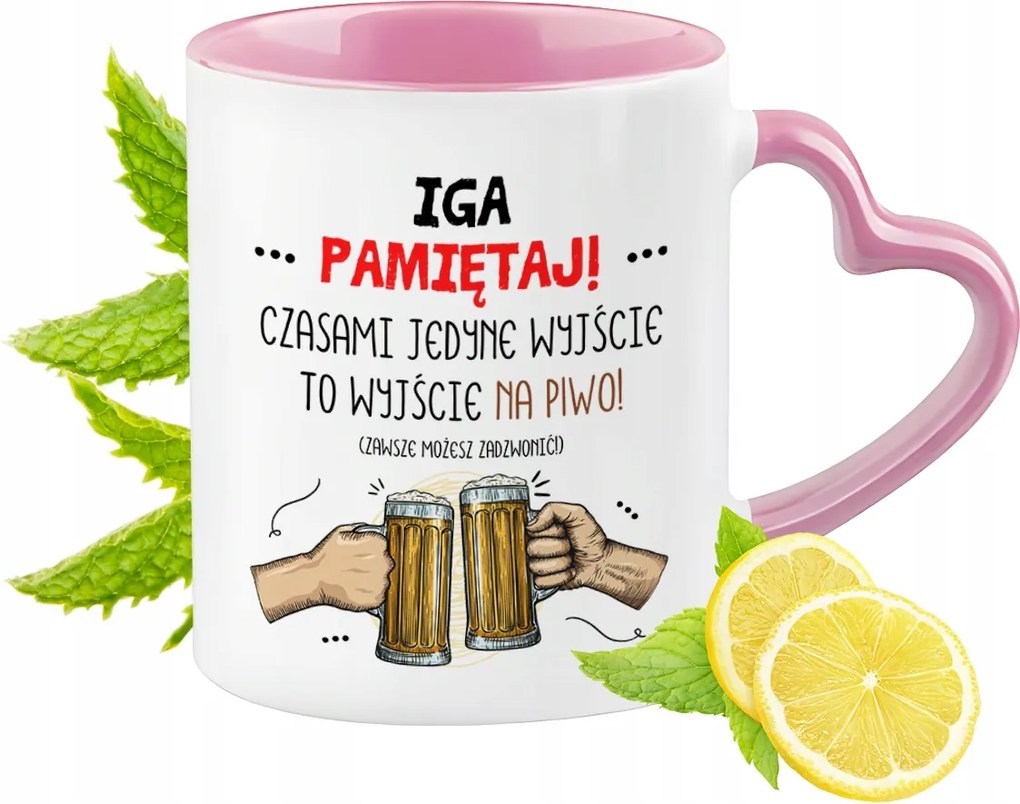 Igi bögre rózsaszín, szív alakú füllel Kávé ajándék