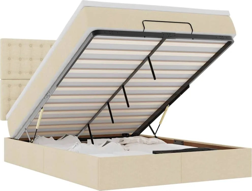 vidaXL Oszmán ágykeret matracokkal krém 140x200cm szövet