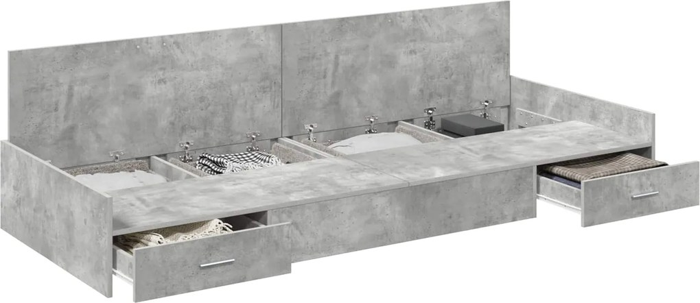 vidaXL Ágykeret fejtámlával fiókkal Beton Szürke 100 x 200 cm Faanyag