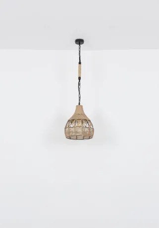 Globo 15671H Függeszték matt fekete fém váz, barna kenderkötéllel körbefonva. Ø:300, H:1350, fényforrás nélkül 1xE27 60W 230V