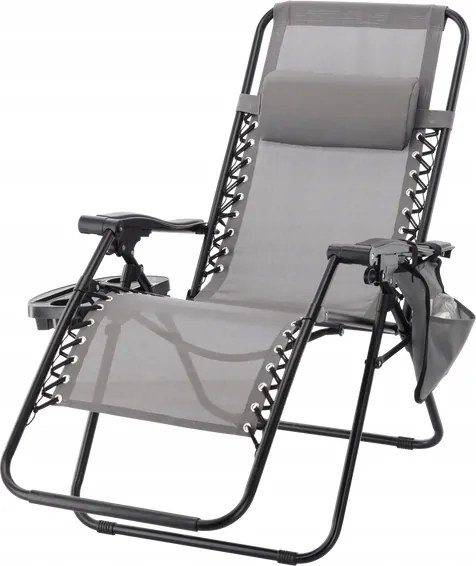 Összecsukható Kerti Napozóágy Zsebállvánnyal És Fejtámlával, Szürke