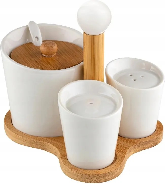 cukortartó só- és borsszóró szett bambusz állványon Luxito