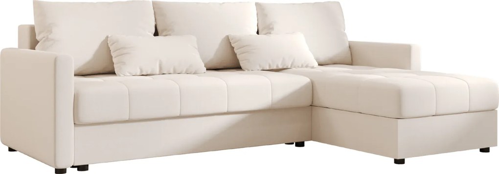 VENORIA L alakú kihúzható sarokkanapé, 220x143 cm, krémszínű + 2 párna INGYEN