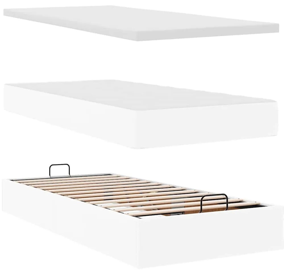 Ottomán ágykeret matraccal Fehér 90x200cm műbőrrel