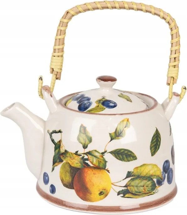 Porcelán teáskanna szűrővel, gyümölcság motívummal 800 ml