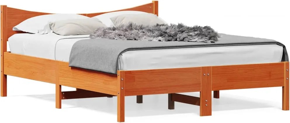 vidaXL viaszbarna tömör fenyőfa ágy matrac nélkül 135 x 190 cm