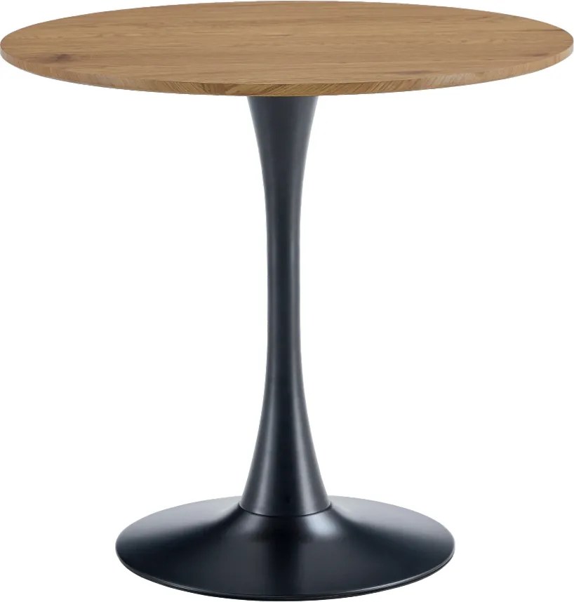 Étkezőasztal, tölgy/fekete, átmérő 80 cm, REVENTON NEW