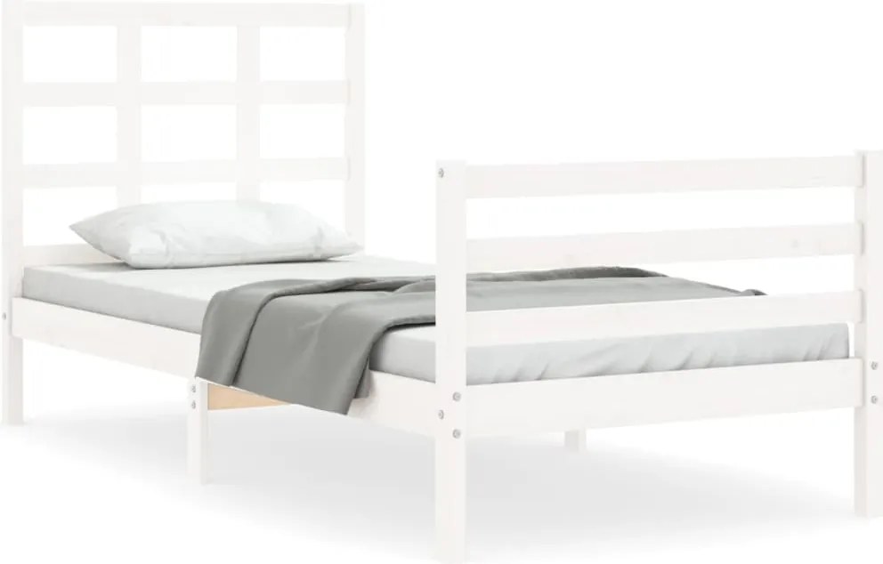 vidaXL fehér tömör fa ágykeret fejtámlával 90 x 200 cm