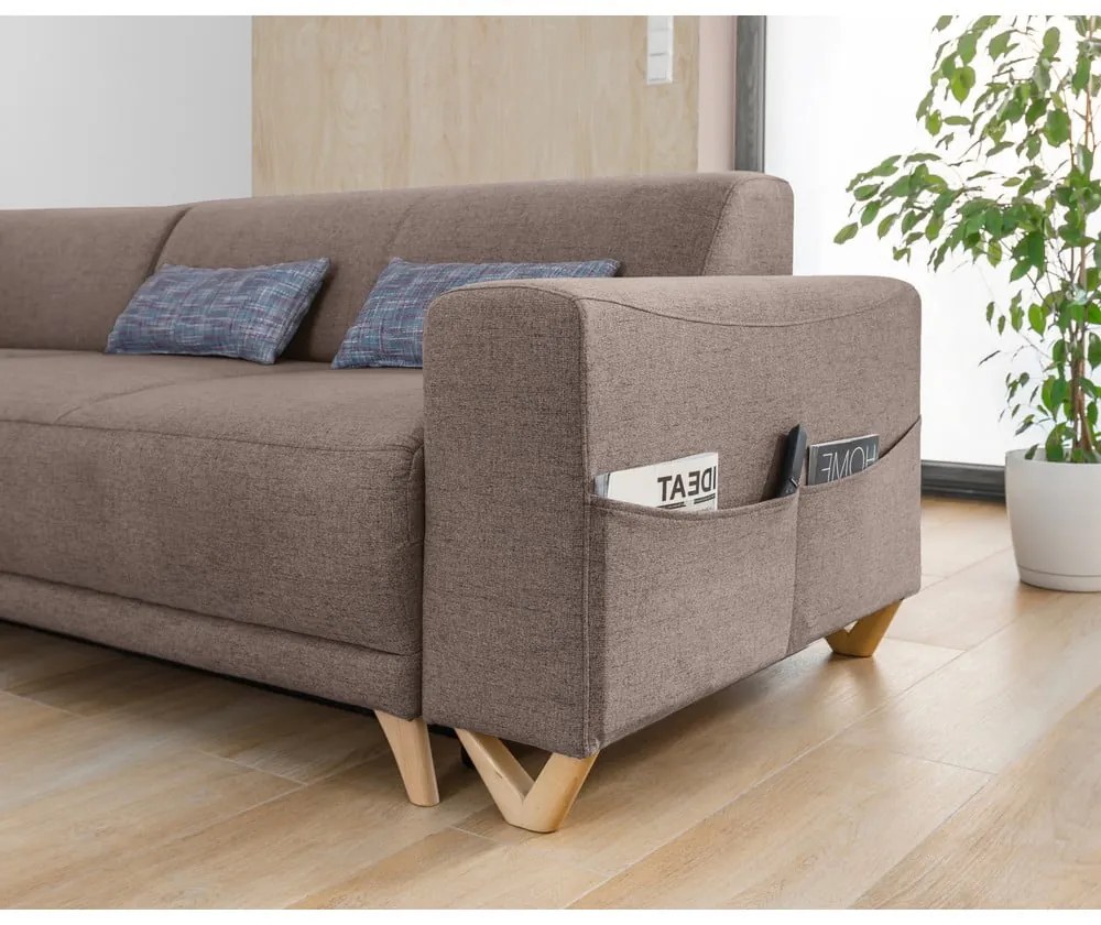 Barna kinyitható-tárolóhelyes sarokkanapé (bal oldali-L alakú) Classy Sophie – Miuform