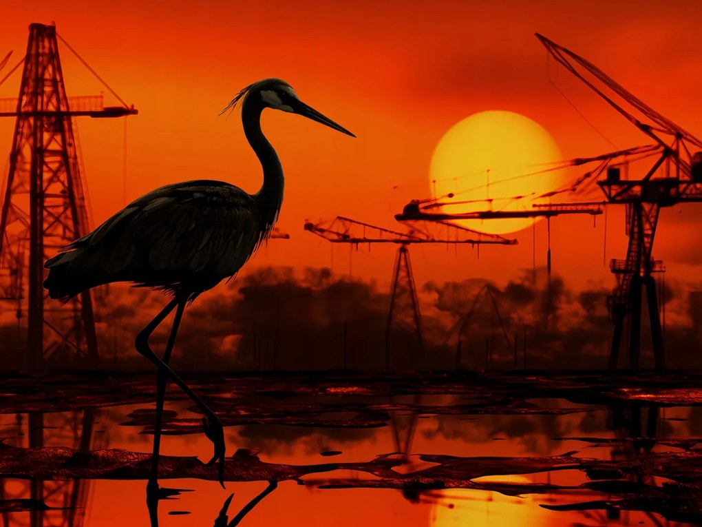 Poszter 100x75cm Alkonyat Ipari Daru