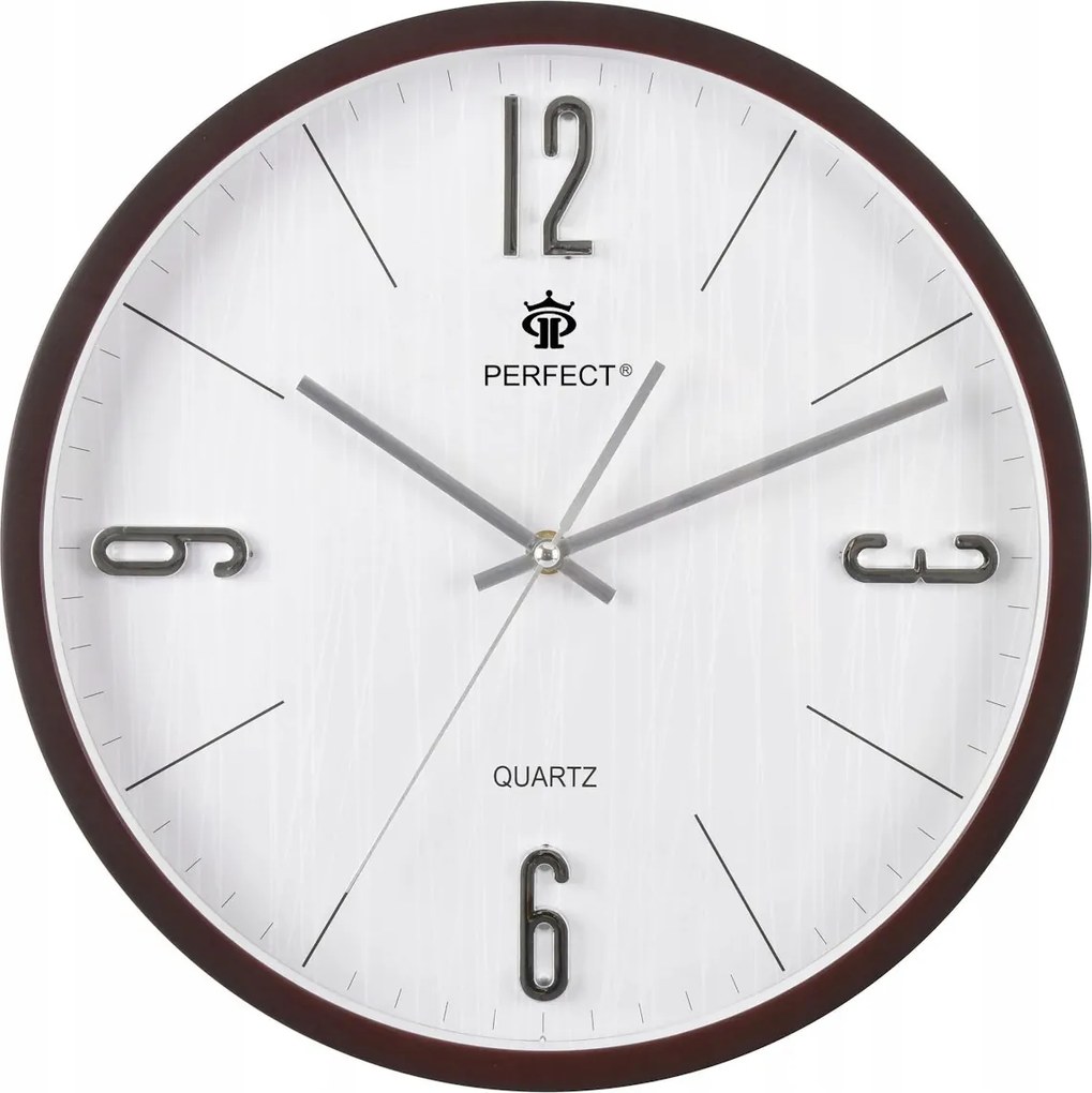 Közepes Barna Szürke Kerek Csendes Falióra Perfect PW355 34 cm