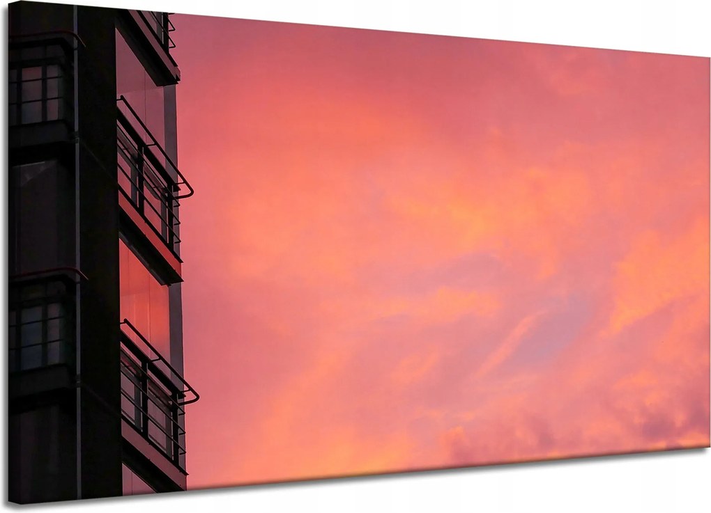 Vászonkép Rózsaszín égbolt Naplemente épület 120x70