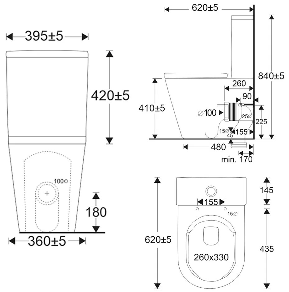 Mereo Mereo, WC kombi vario hulladék, kapucnis, Smart Flush RIMLE, 605x380x825mm, kerámia, incl. tartályok és ülések, MER-VSD91T2