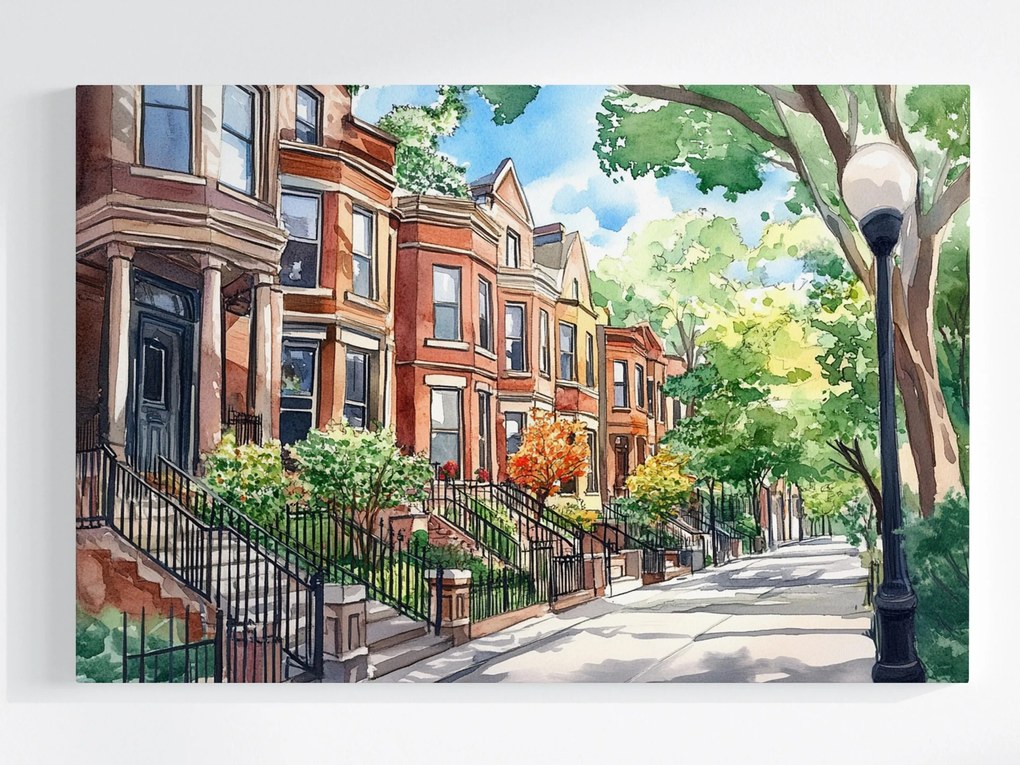 Vászonkép Canvas Város Utca Házak Brownstone Amerika Usa 120x80