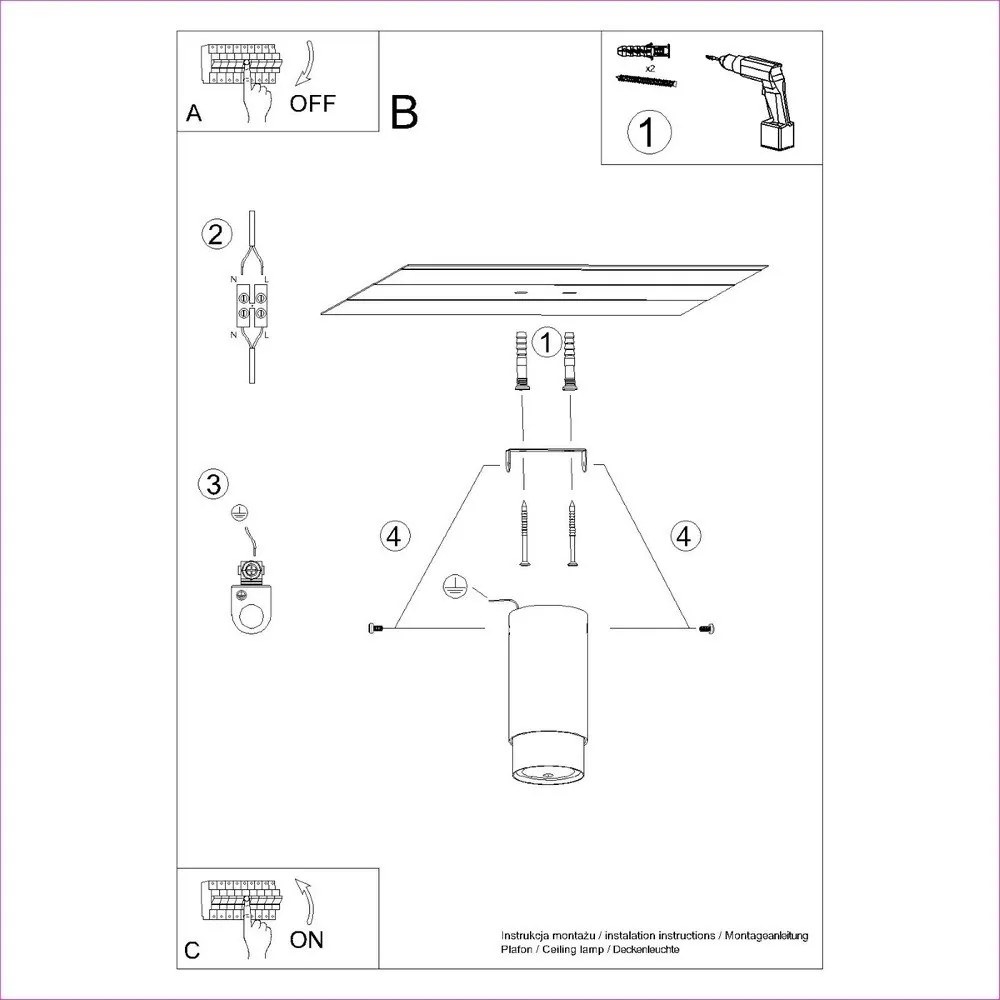 Fekete-ezüstszínű mennyezeti lámpa Crown – Sollux