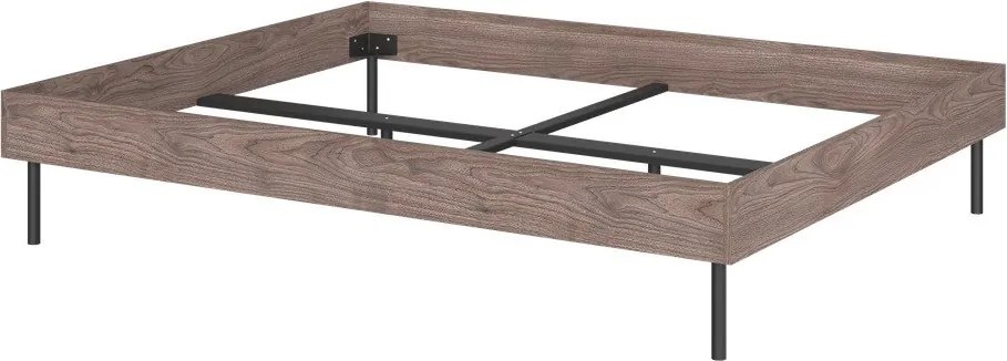 Sötét natúr színű forgácslemez franciaágy ágytámla nélkül ágyráccsal 200x200 cm diófa dekorral Streiko – noo.ma