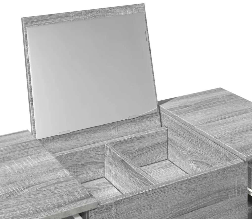 szürke sonoma színű fésülködőasztal tükörrel 100x45x76 cm